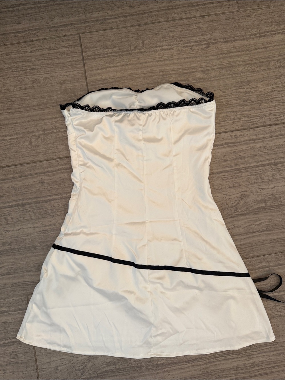 Peppermayo White Satin Slip with Black Lace Trim - Picture 3 of 5